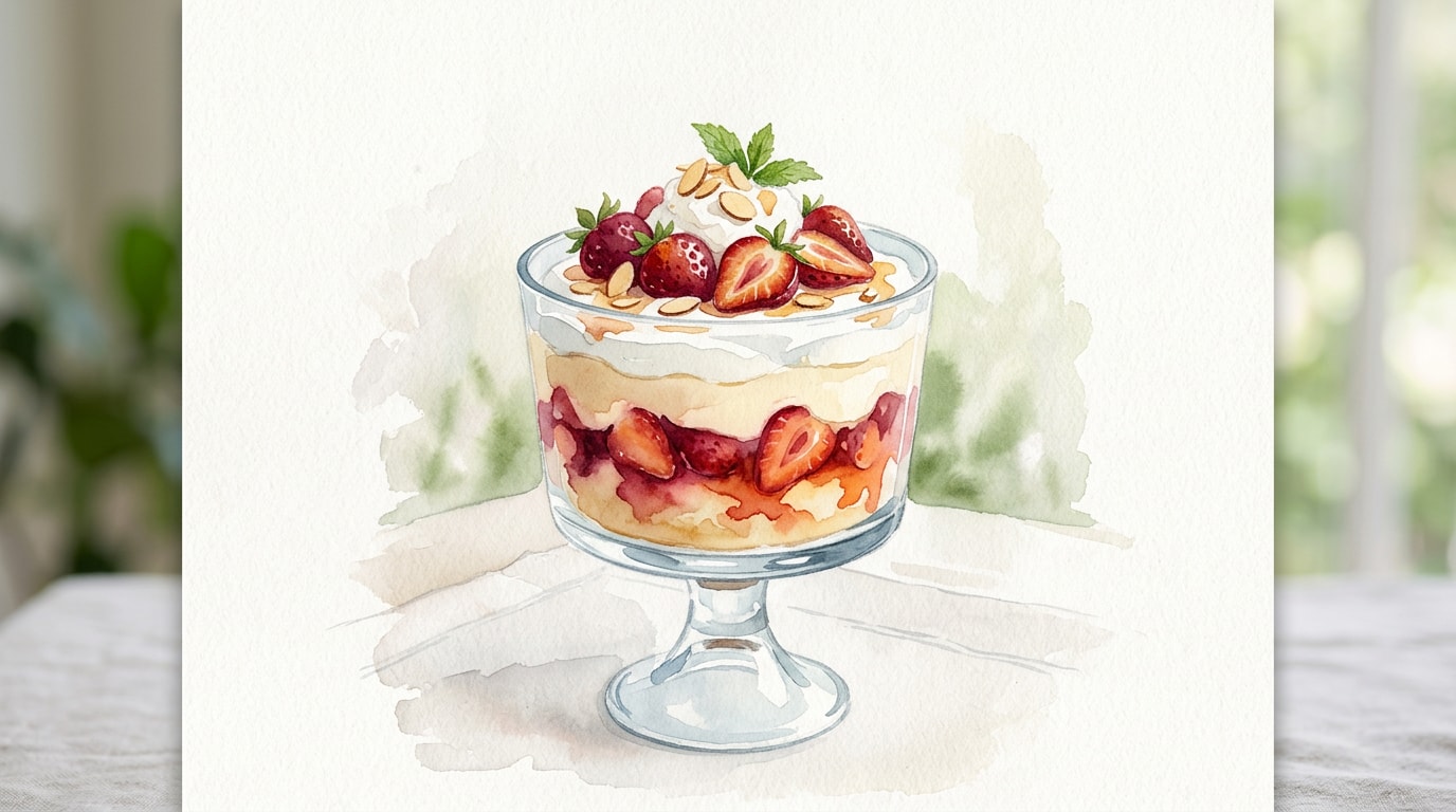 Amaretto And Strawberry Flambe Trifle