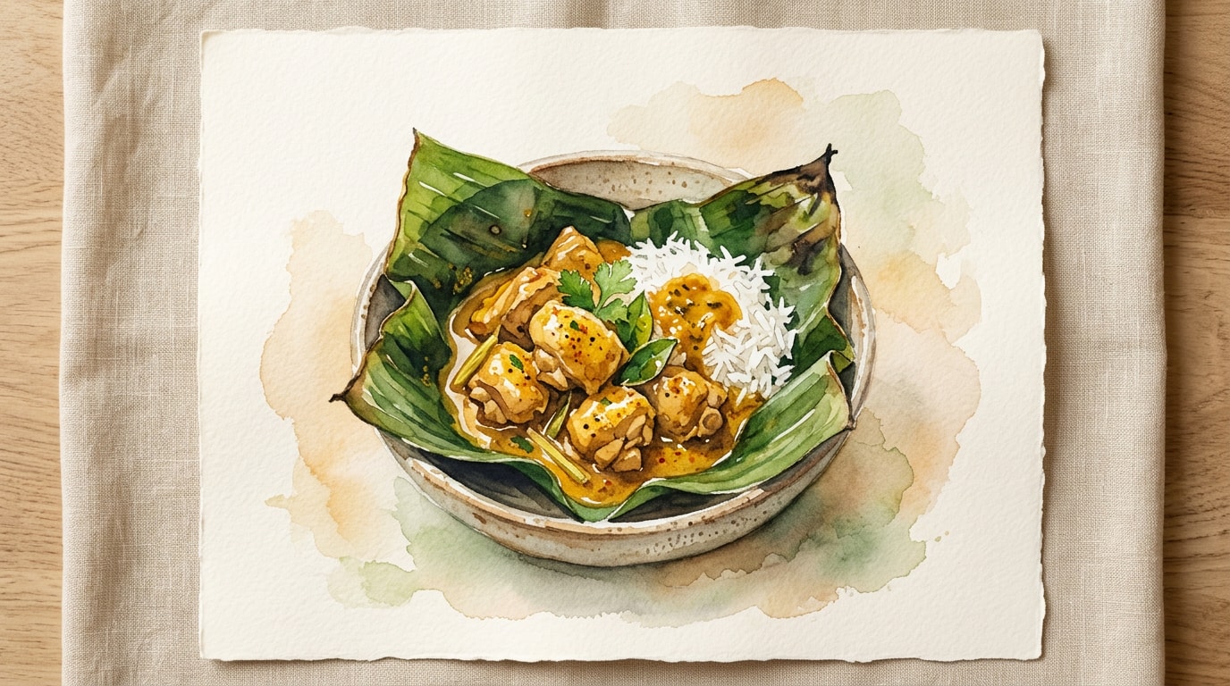 Aromatic Banana Leaf Steamed Chicken Curry