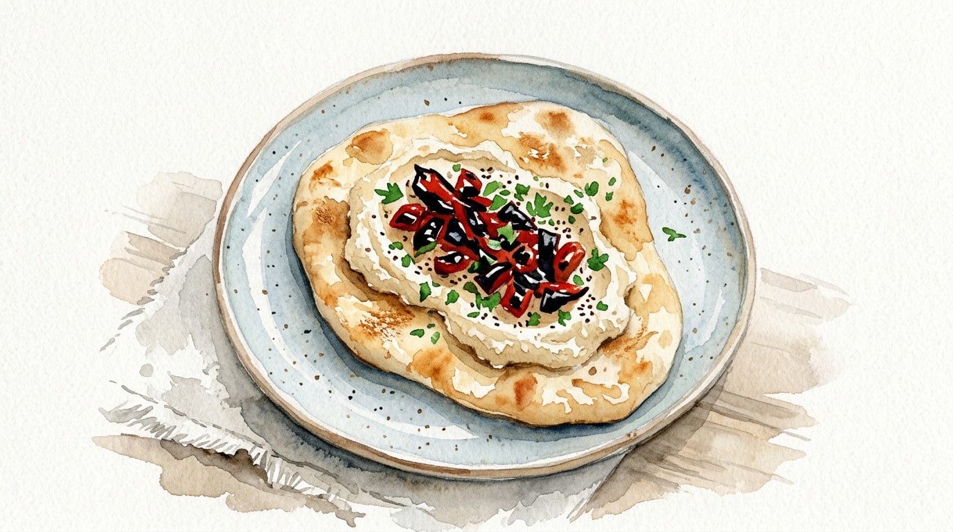 Artisan Flatbread with Creamy Hummus and Chargrilled Chili