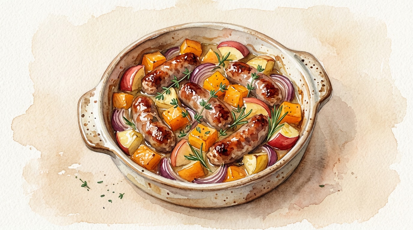 Autumn Sausage, Squash, and Apple Bake