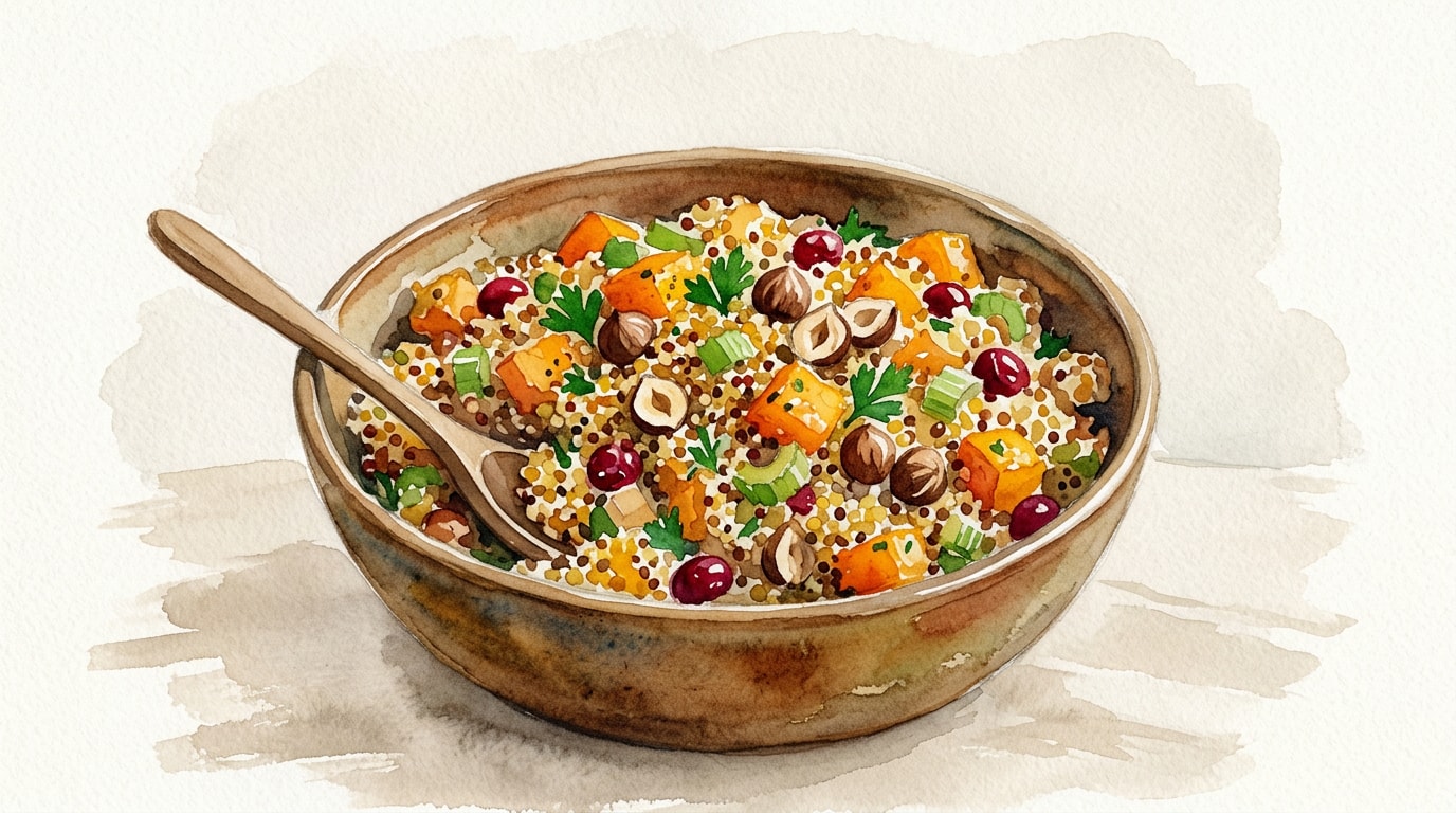 Autumnal Quinoa Stuffing with Butternut Squash and Hazelnuts