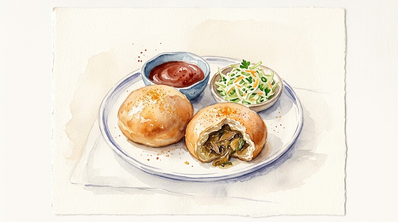 Baked Duck Confit Doughnut Buns with Spicy Ketchup and Kohlrabi Slaw