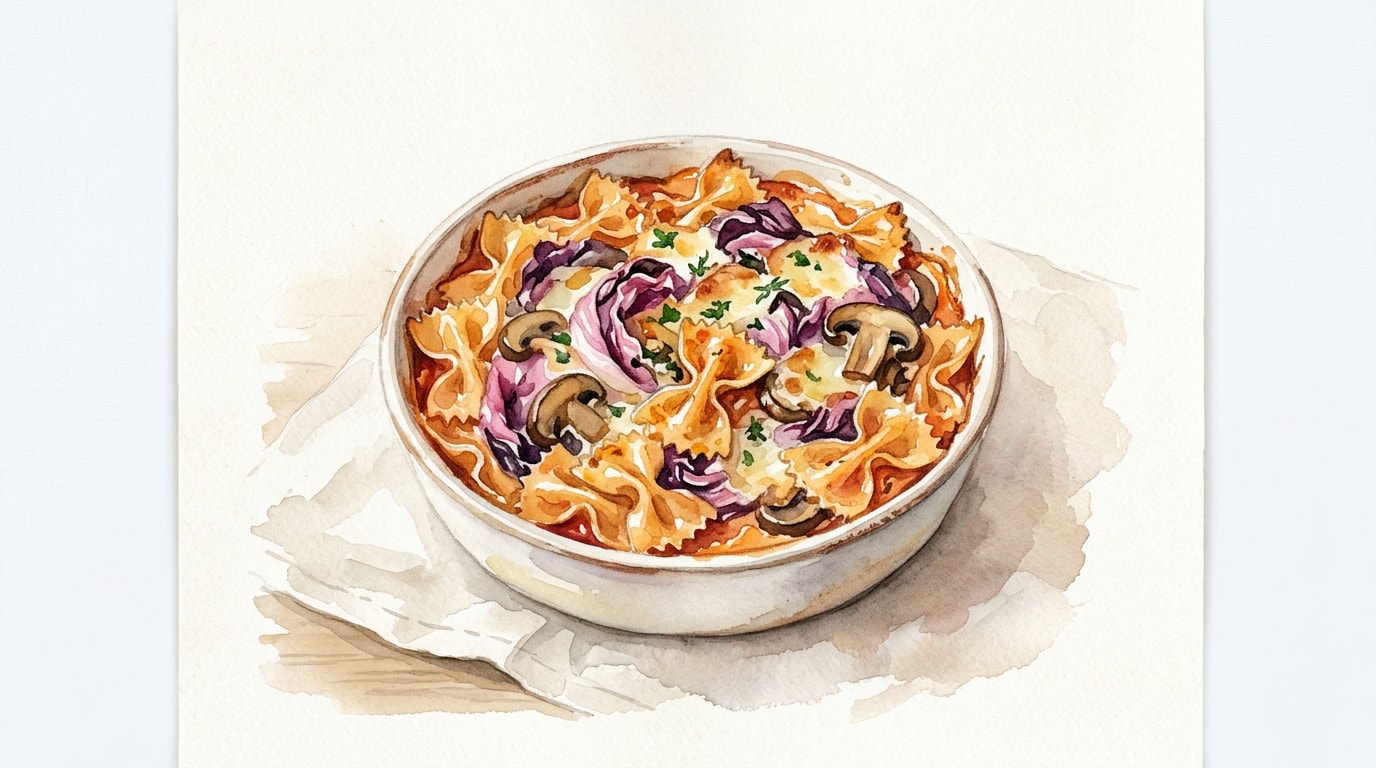 Baked Farfalle with Radicchio, Mushrooms, and Smoked Mozzarella