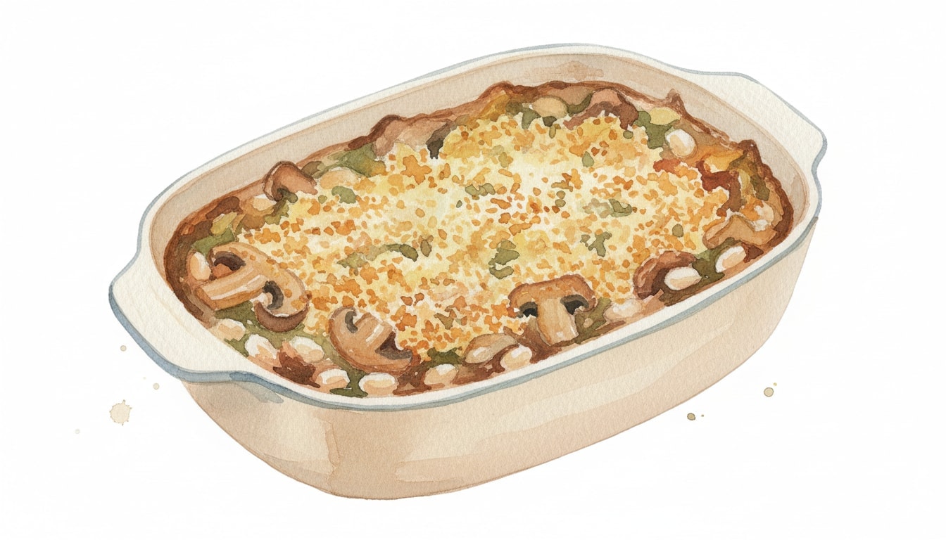 Baked Mushroom and White Bean Casserole with Crispy Buttered Panko