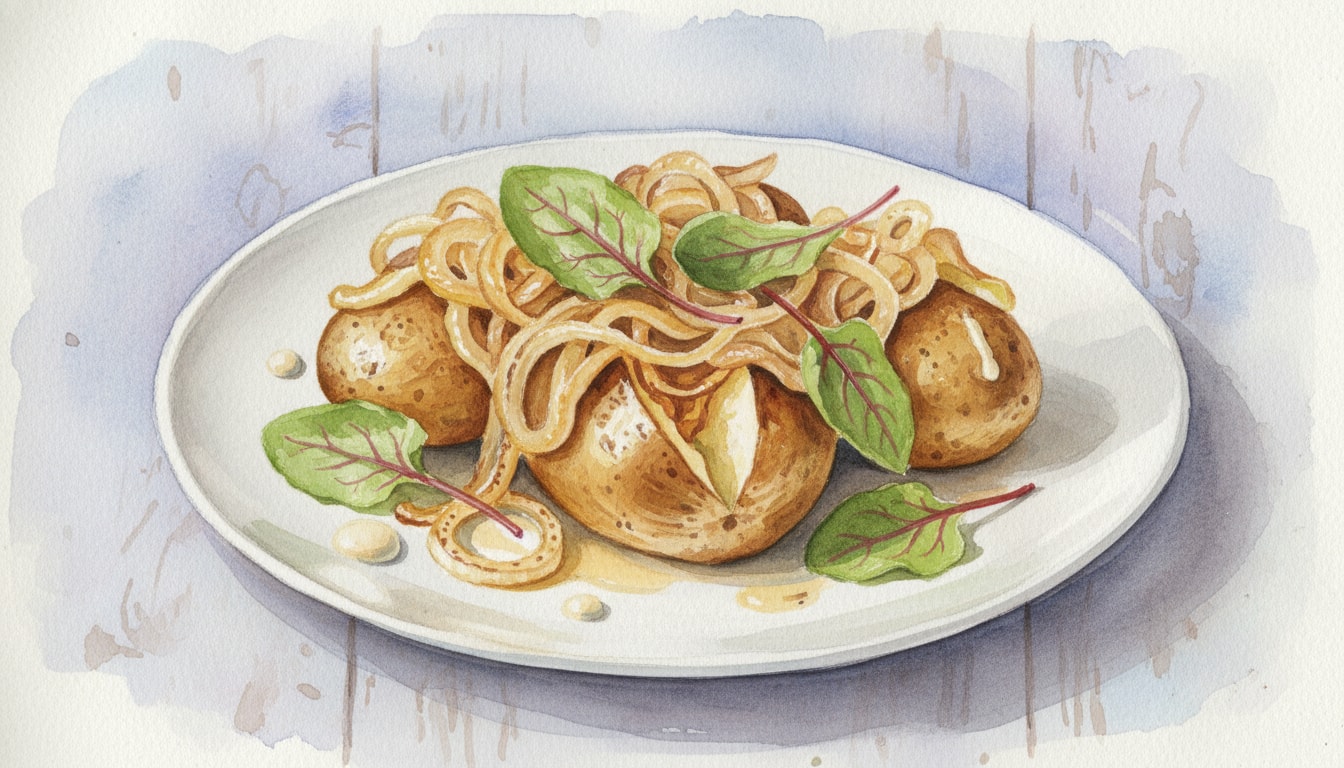 Baked Potatoes with Caramelized Onions and Sorrel