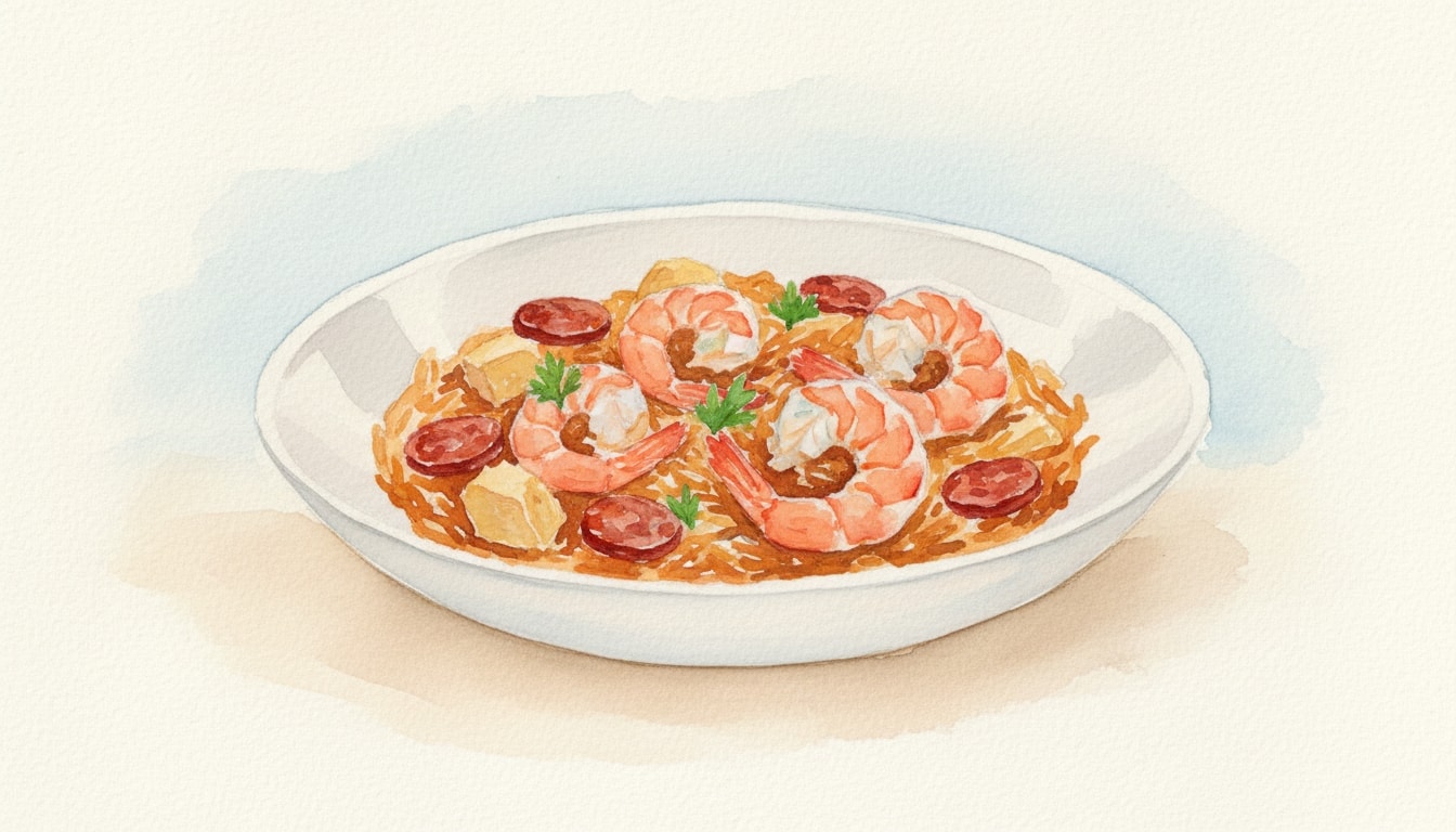 Baked Spanish Risotto with Chicken, Chorizo, and Prawns