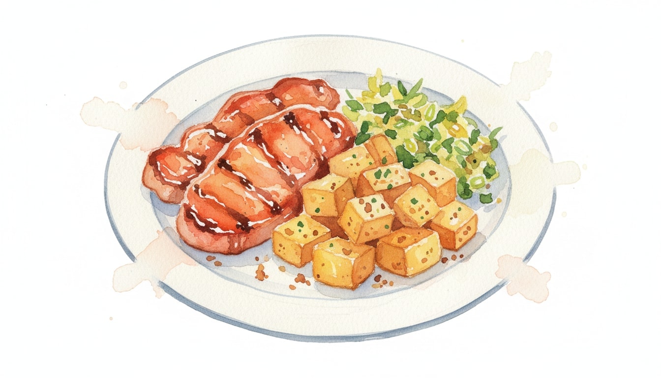 BBQ Porkette With Fried Potatoes and Scallion Hash