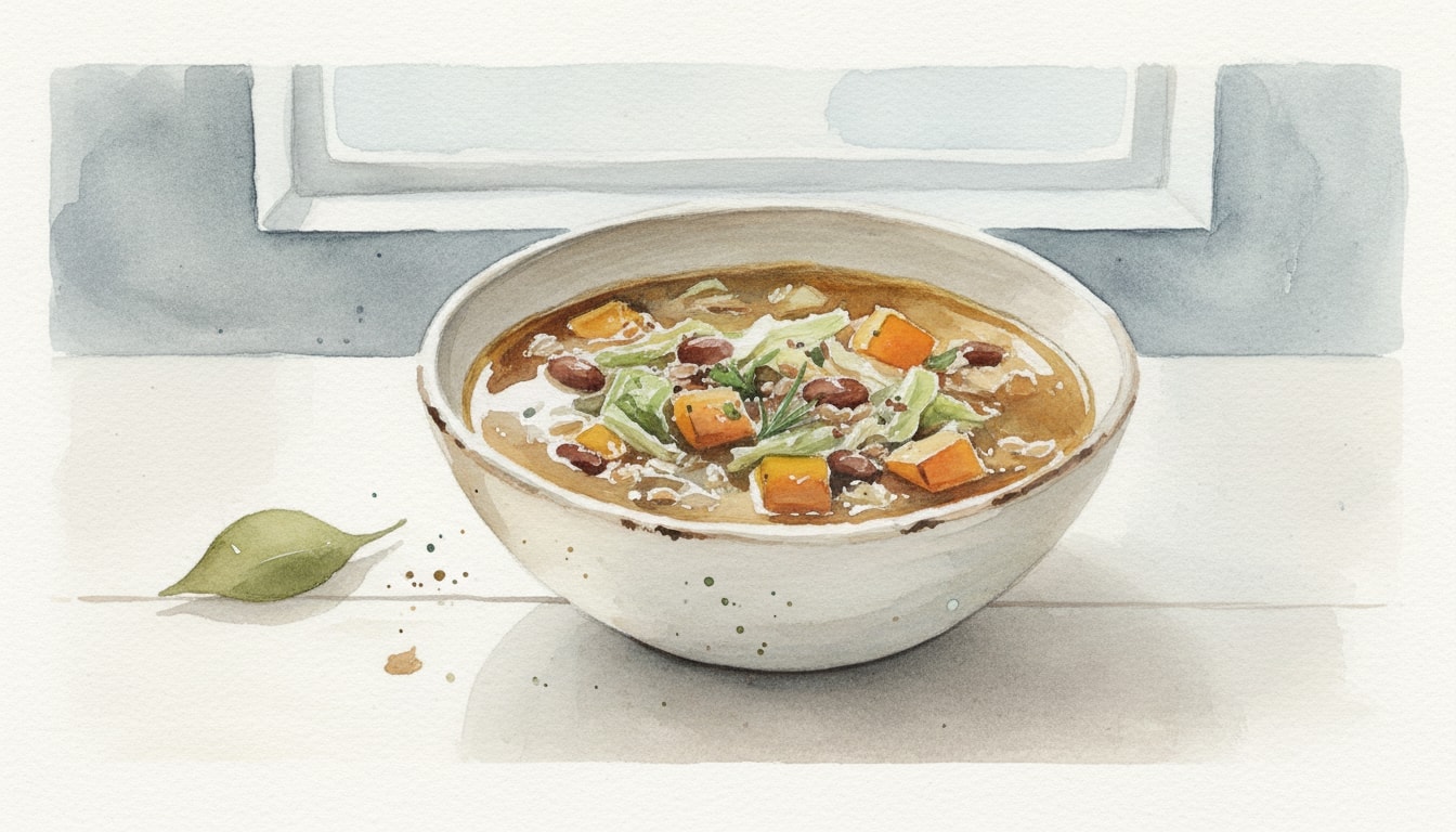 Bean and Farro Soup with Cabbage and Winter Squash