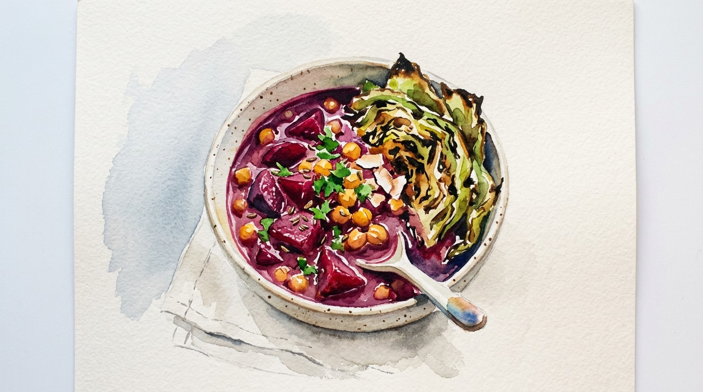 Beetroot and Chickpea Coconut Curry with Charred Cabbage