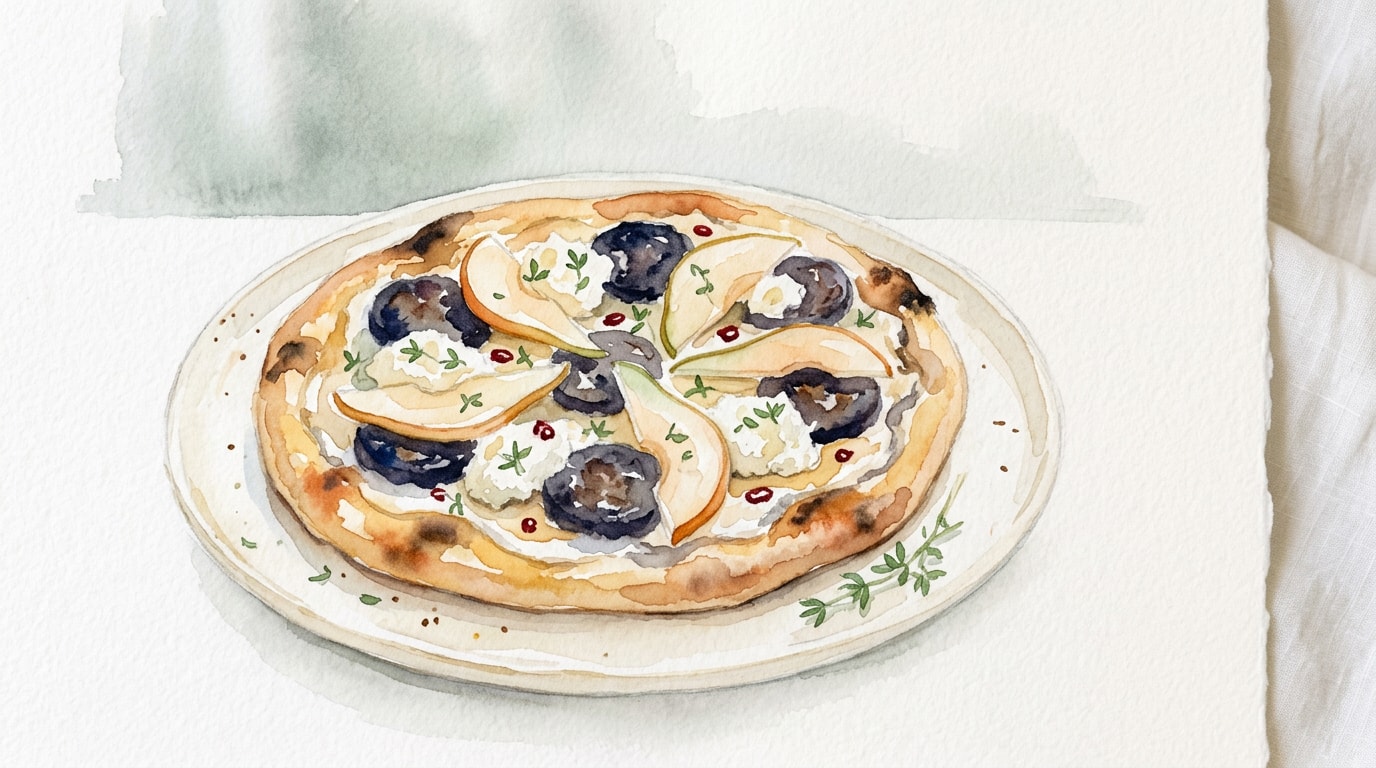 Black Pudding and Pear Pizza with Mascarpone