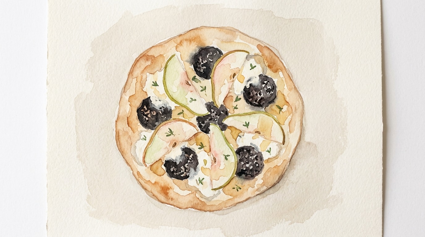 Black Pudding, Pear and Mascarpone Pizza