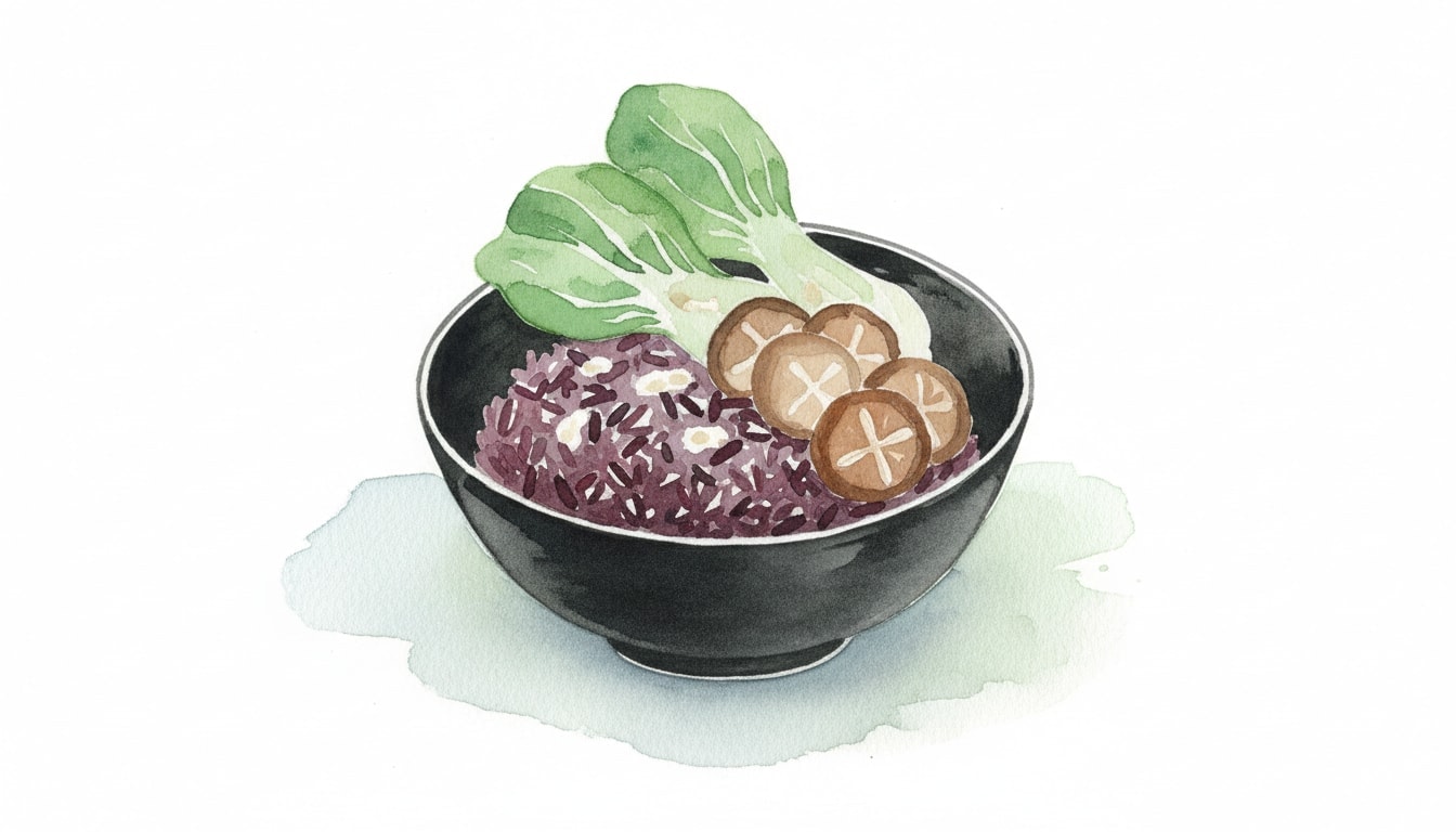 Black Rice Bowl with Bok Choy and Mushrooms