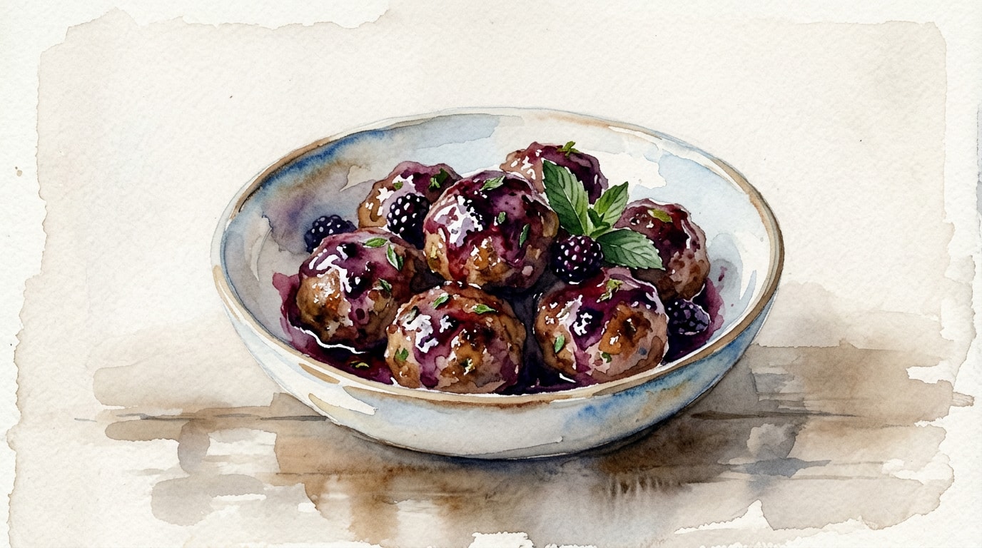 Blackberry Glazed Lamb and Pork Meatballs
