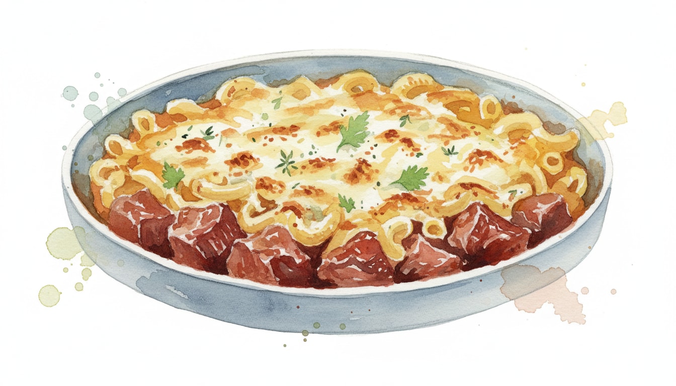 Braised Beef with Comté Macaroni Gratin