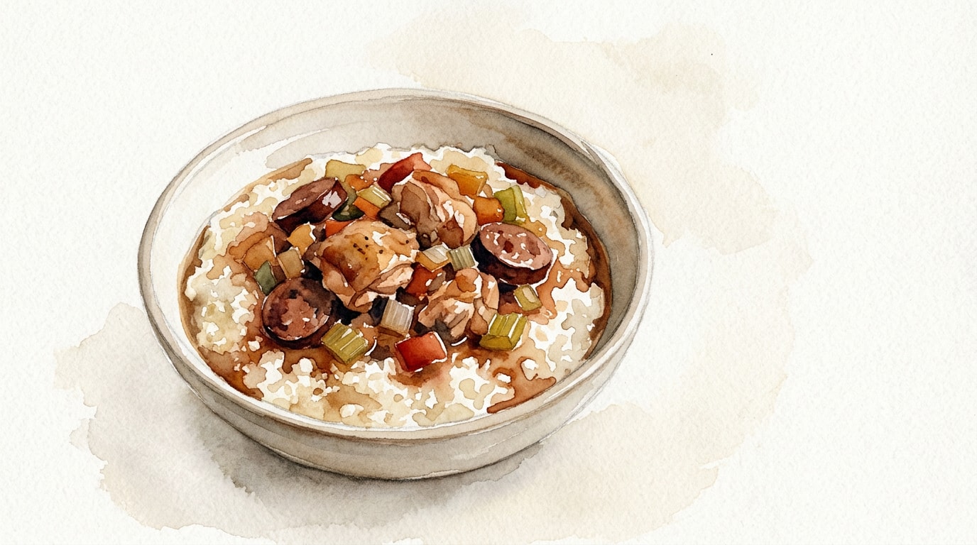 Braised Chicken and Andouille over Arborio Rice Grits