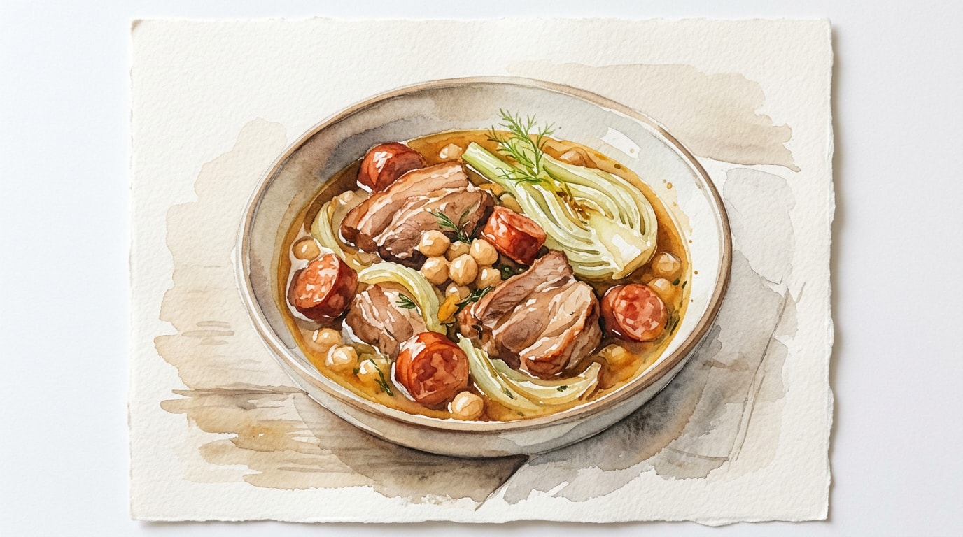 Braised Pork Shoulder with Chorizo, Fennel, and Chickpeas