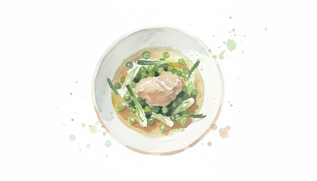 Braised Rabbit with Green Garlic & Spring Peas