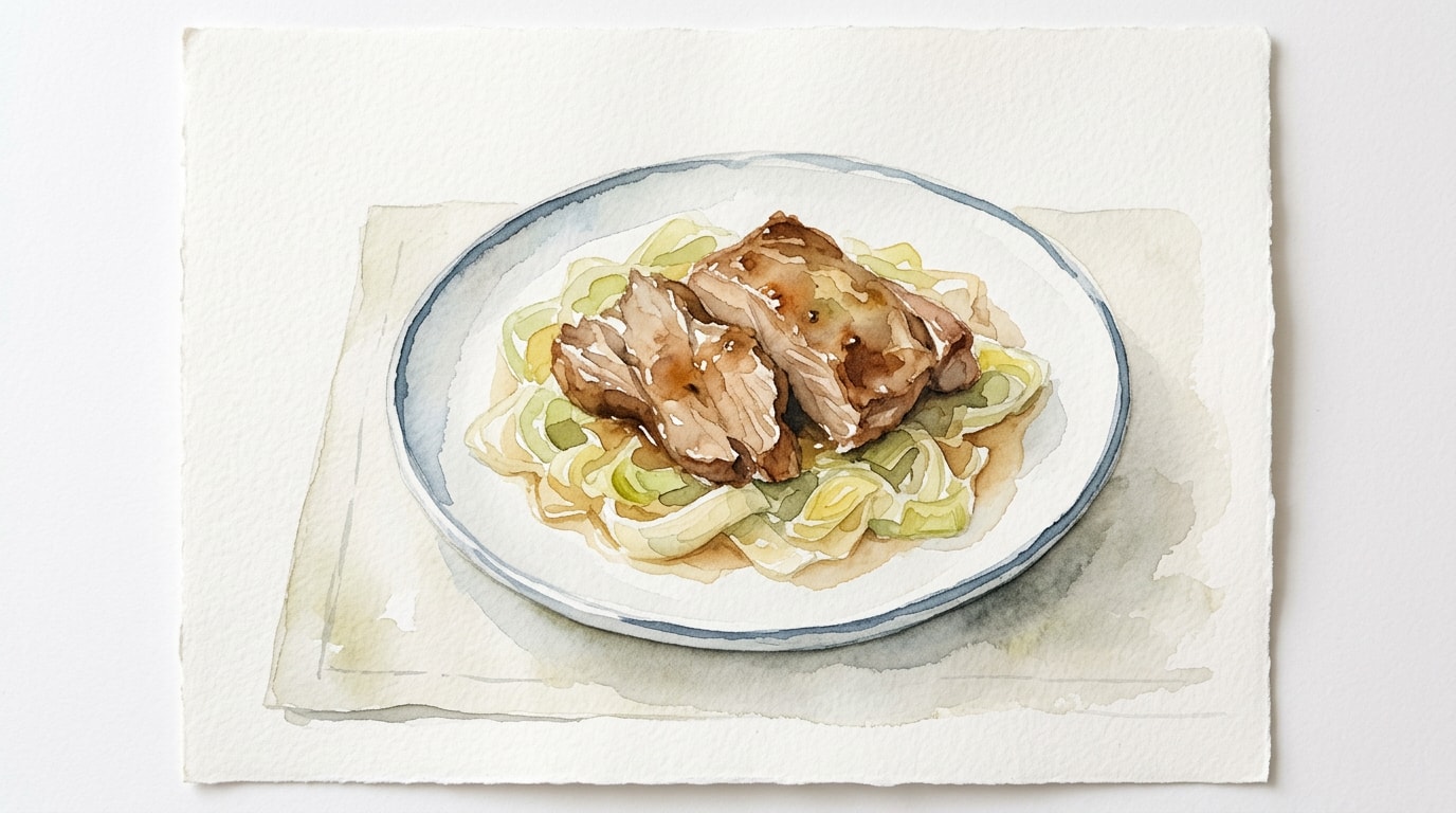 Braised Veal Flank with White Wine and Melting Leeks