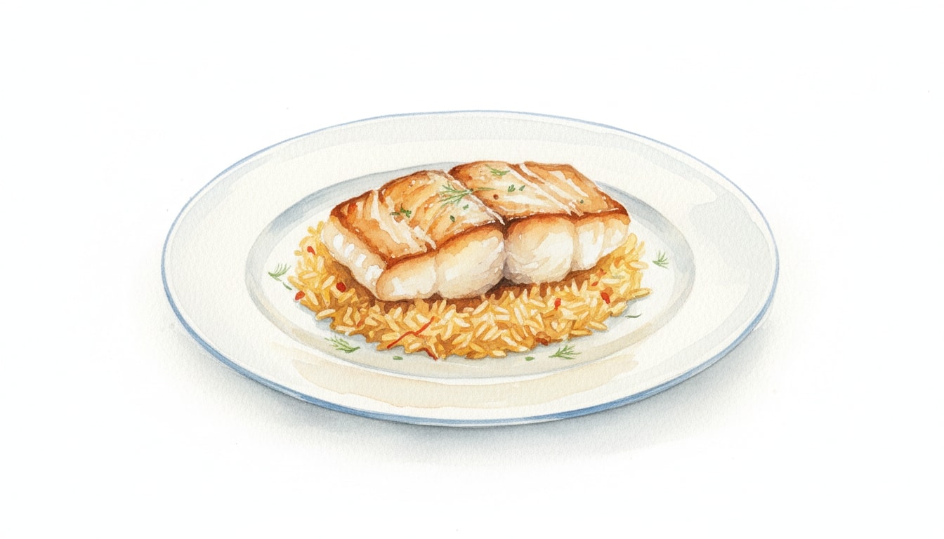 Broiled Halibut with Saffron Rice
