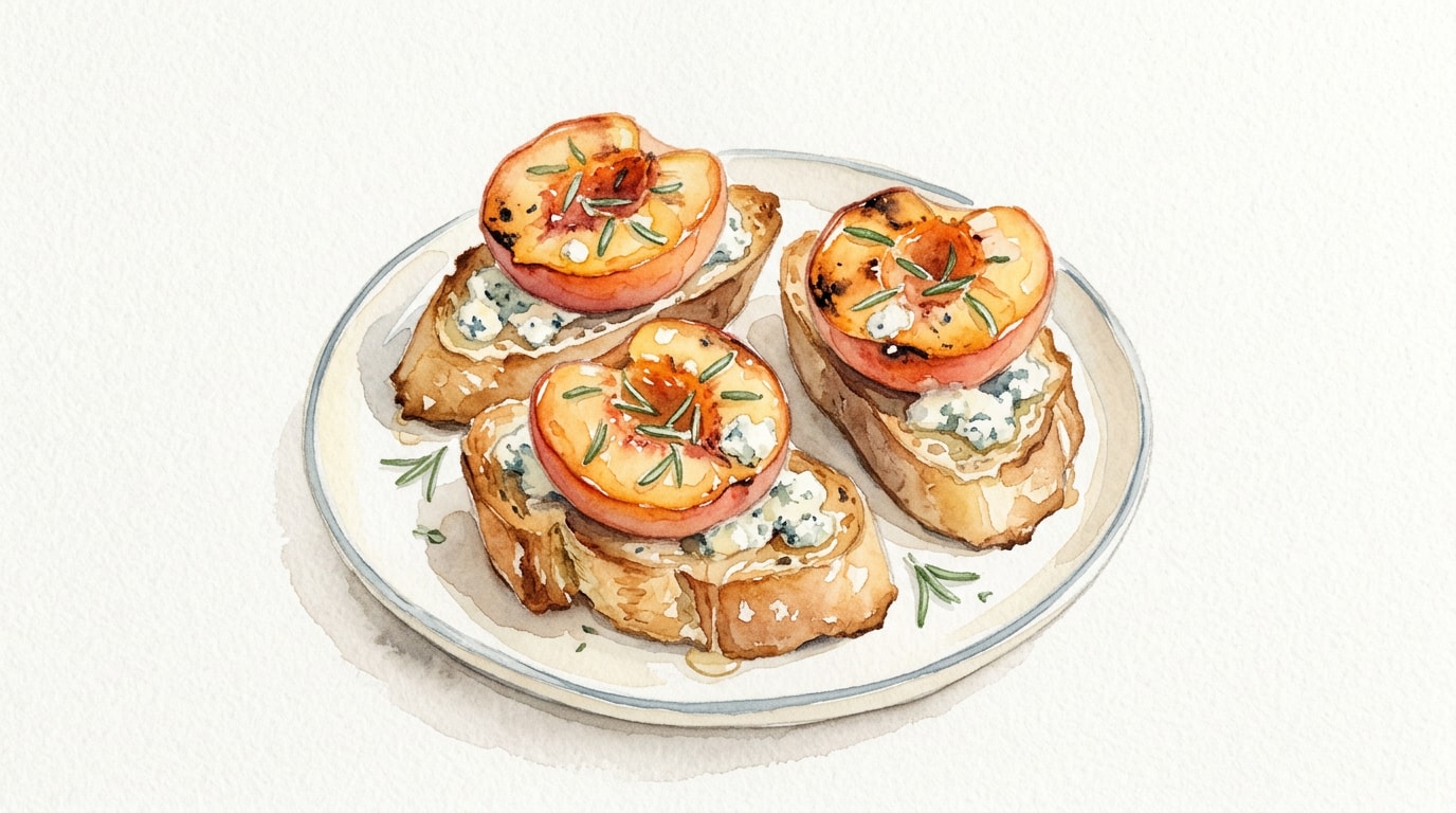 Broiled Peach and Gorgonzola Crostini