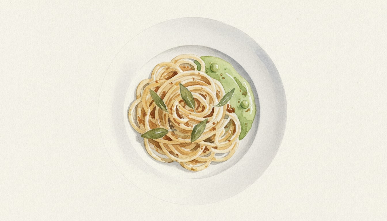 Brown Butter & Sage Fettuccine with Sweet Pea Emulsion