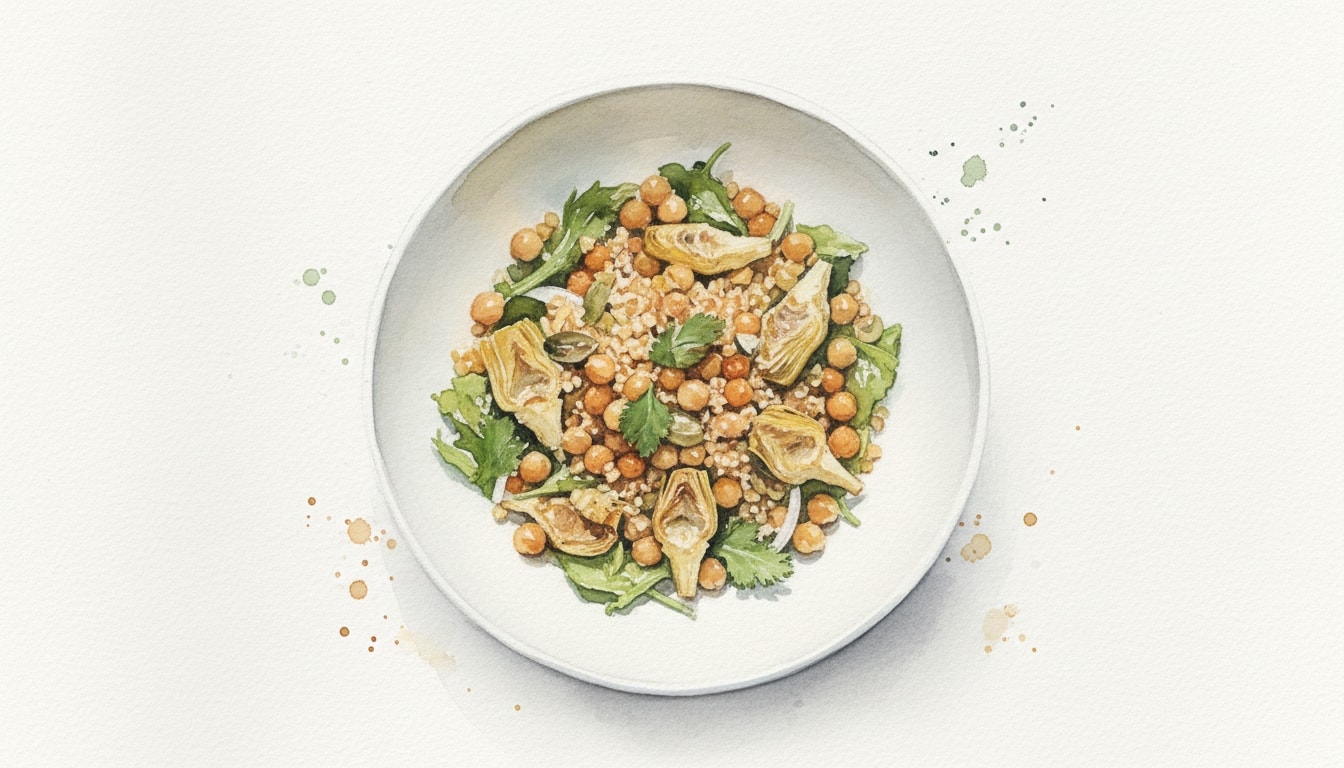 Bulgur and Chickpea Salad With Roasted Artichokes