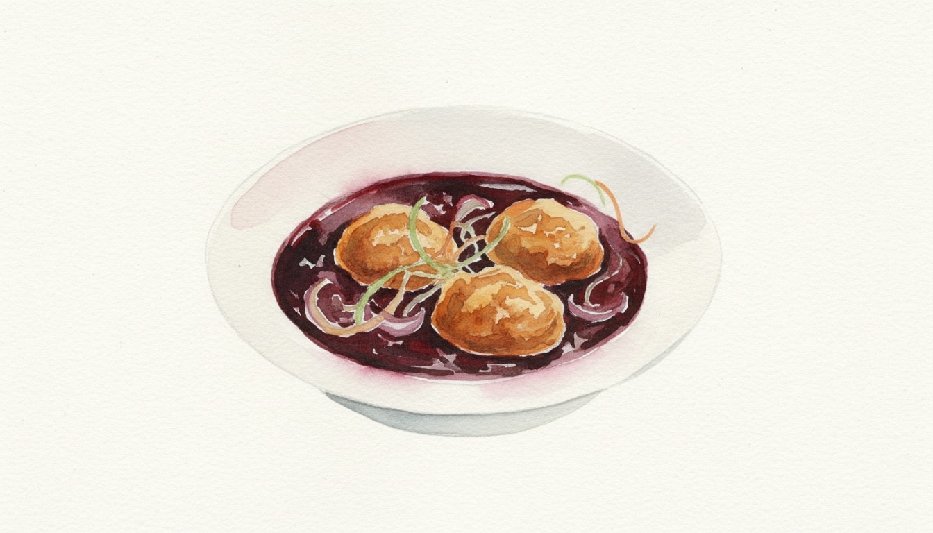 Calf's Liver Dumplings With Chianti Onion Soup