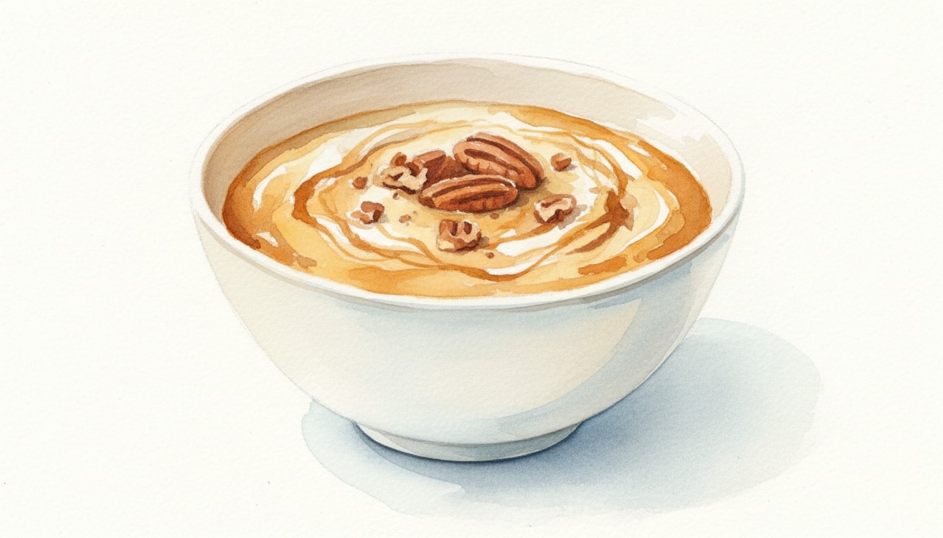 Caramel Cornmeal Pudding with Toasted Pecans