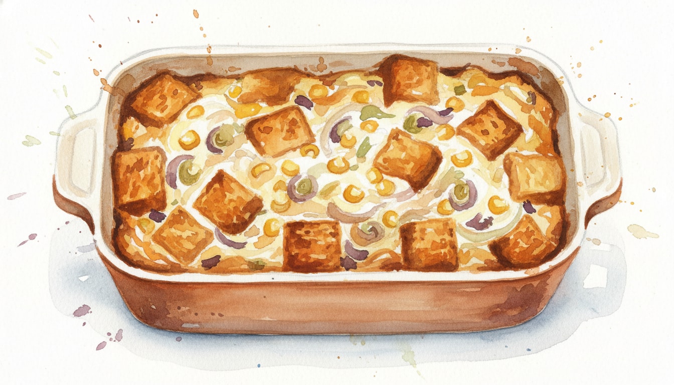 Caramelized Onion and Corn Savory Bread Pudding