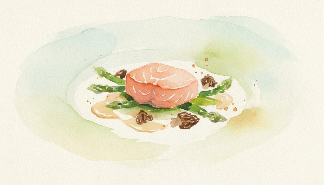 Carter House Salmon With Morel-and-Asparagus Ragout