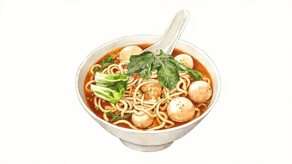 Fragrant Ginger Chicken Ball Noodle Soup