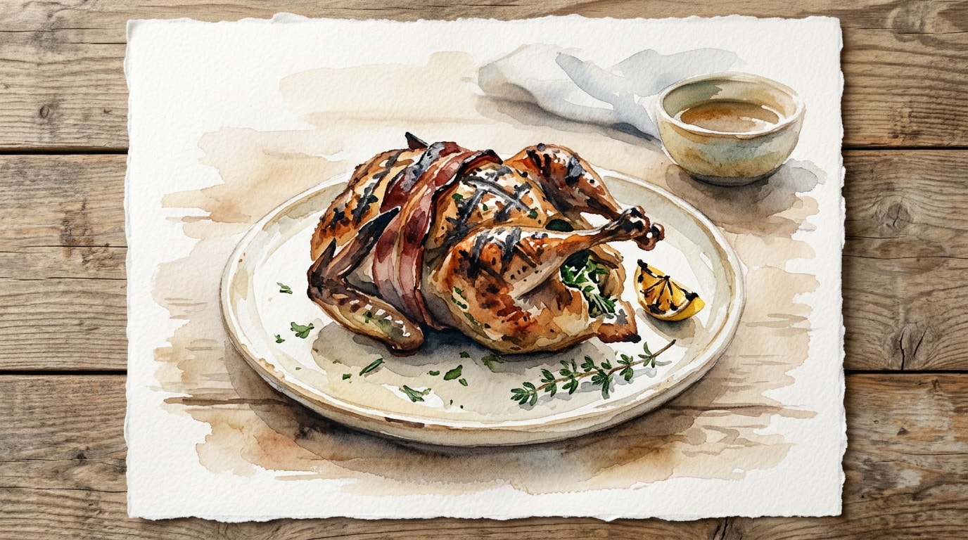 Charcoal-Grilled Bacon and Herb Stuffed Quail