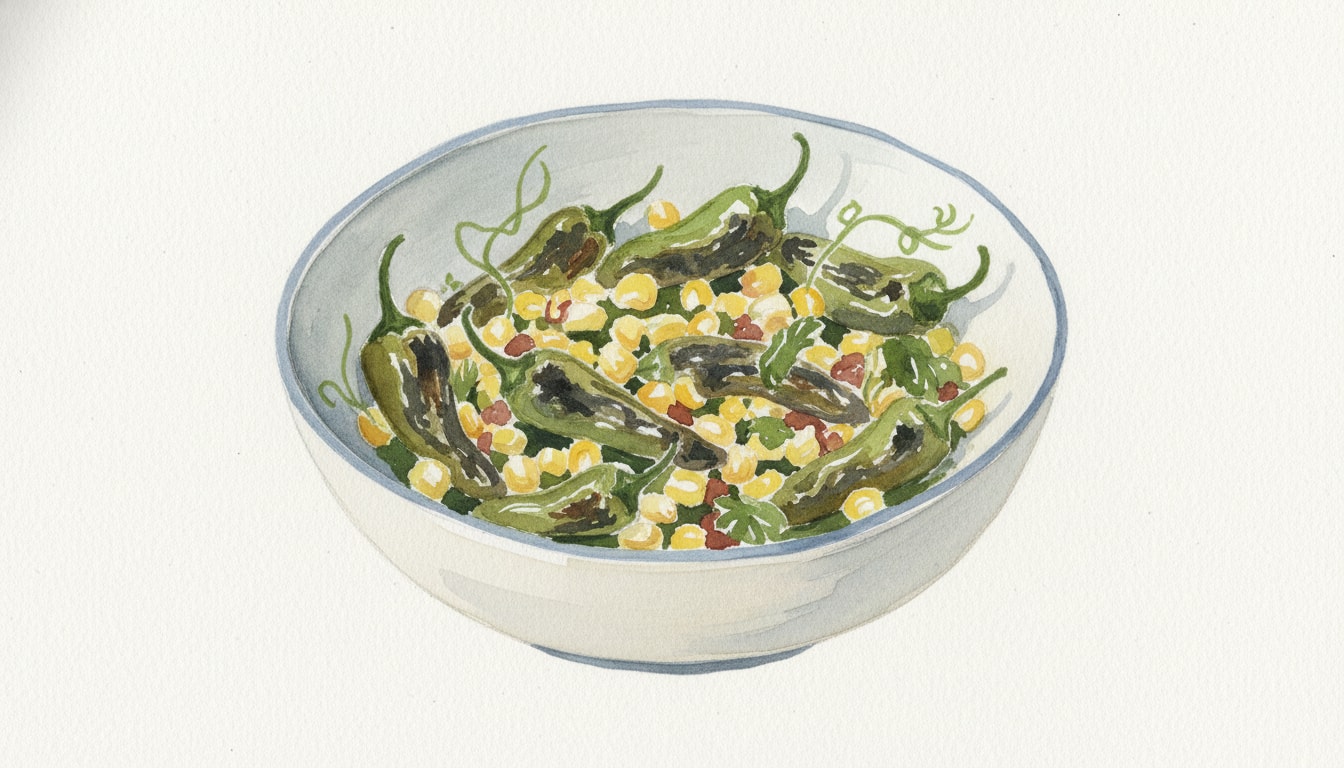 Charred Shishito and Raw Corn Salad