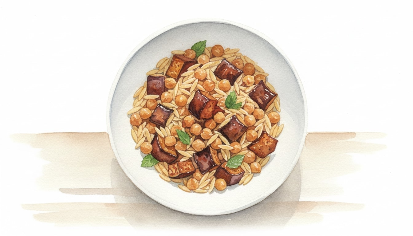 Chickpea Orzo Salad With Harissa-Roasted Eggplant