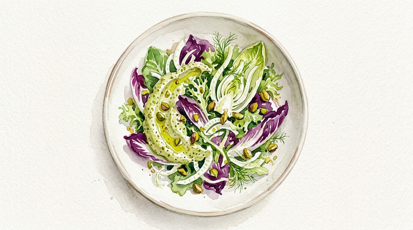 Chicory And Fennel Salad With Pistachio Puree