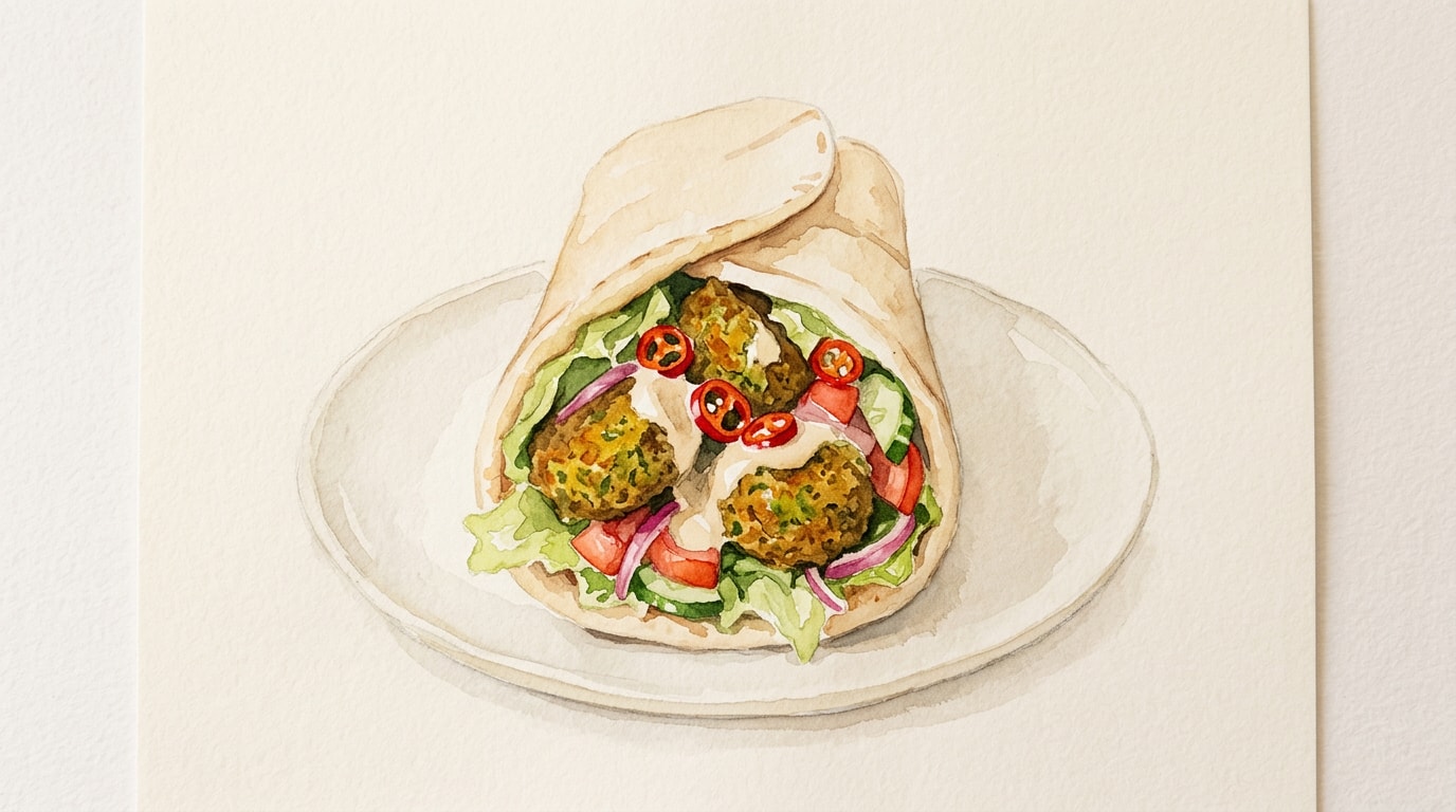 Classic Falafel Wrap With Tahini And Pickled Chillies
