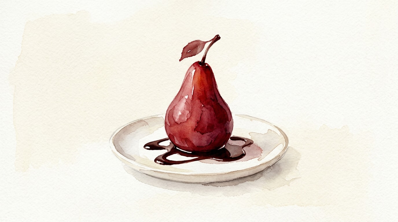 Classic Red Wine Poached Pears with Chocolate Sauce