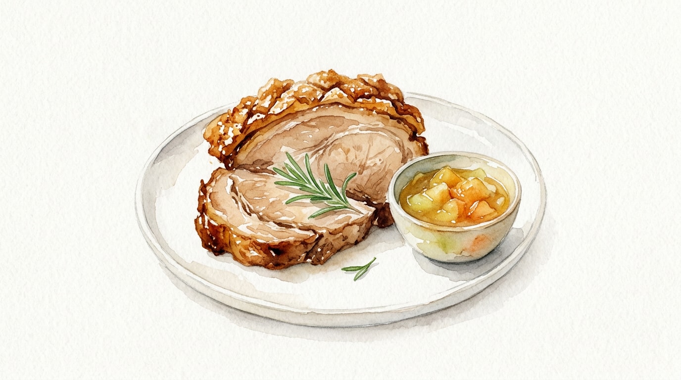 Classic Roast Pork Shoulder With Crispy Crackling And Apple Sauce