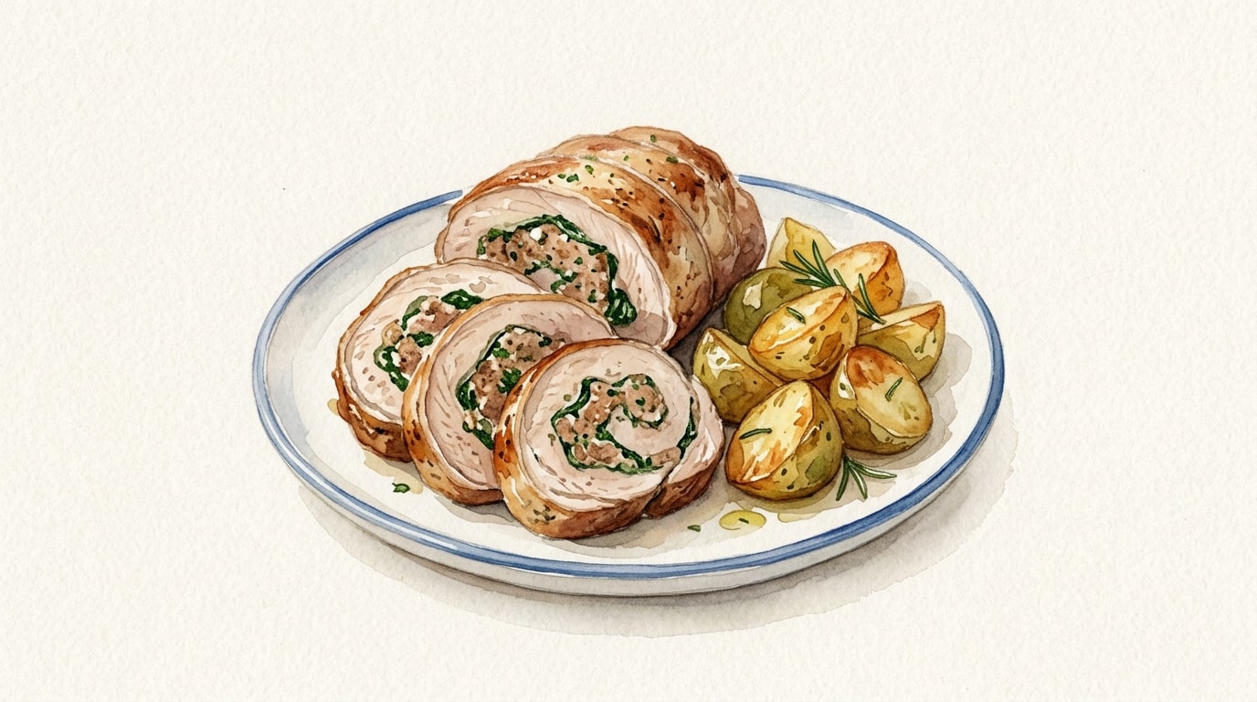 Classic Stuffed Veal Breast with Italian Sausage and Roasted Potatoes