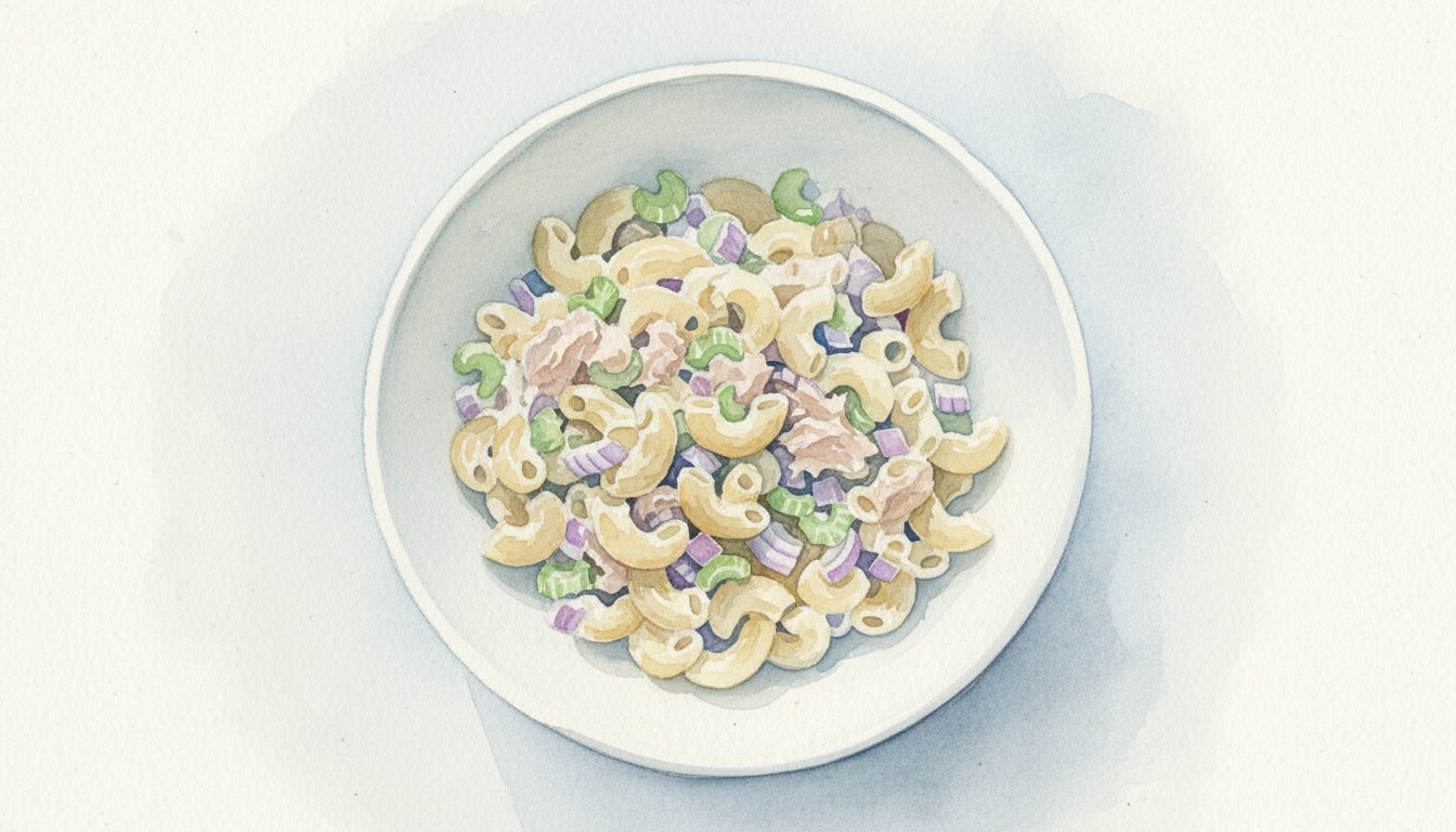 Classic Tuna Macaroni Salad with Celery and Onion
