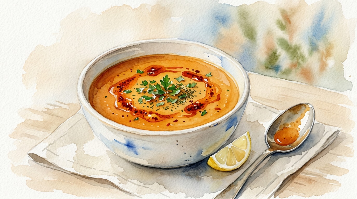 Classic Turkish Red Lentil Soup With Spiced Butter