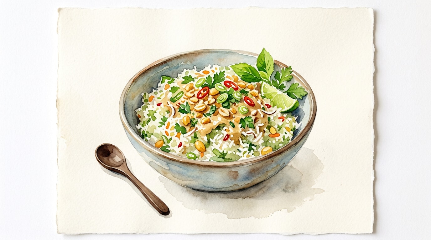 Coconut Herb Rice with Lime-Peanut Dressing