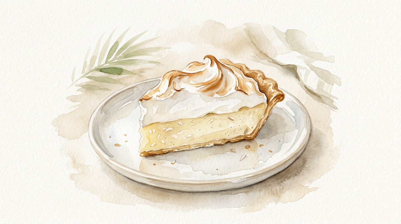 Coconut Vanilla Custard Pie With Toasted Meringue