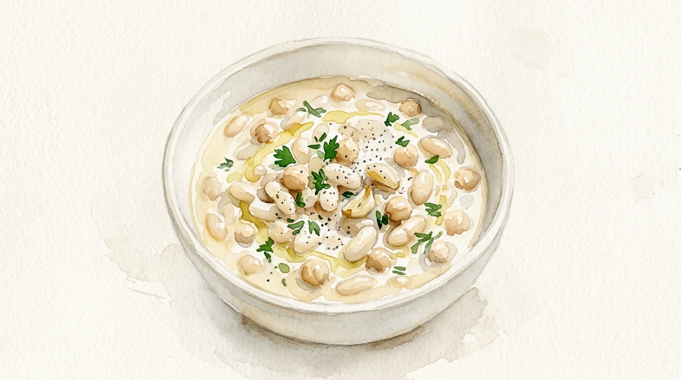 Creamy Garlic Milk-Braised White Beans and Chickpeas