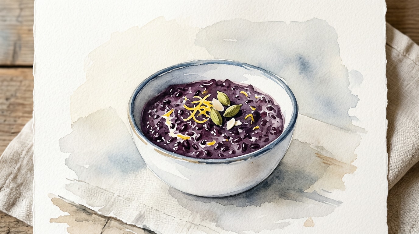 Creamy Lemon-Cardamom Black Rice Pudding