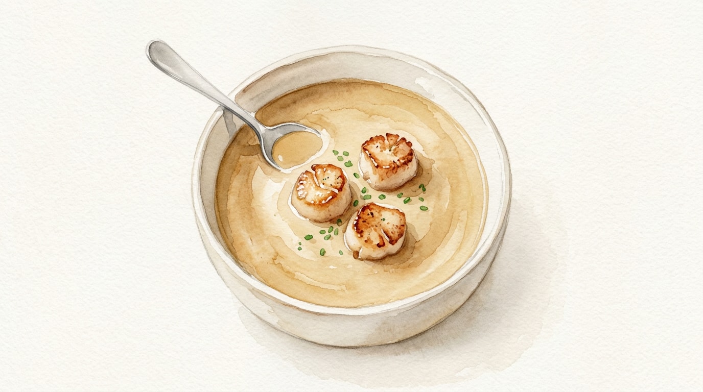 Creamy Parsnip and Chestnut Soup with Seared Scallops