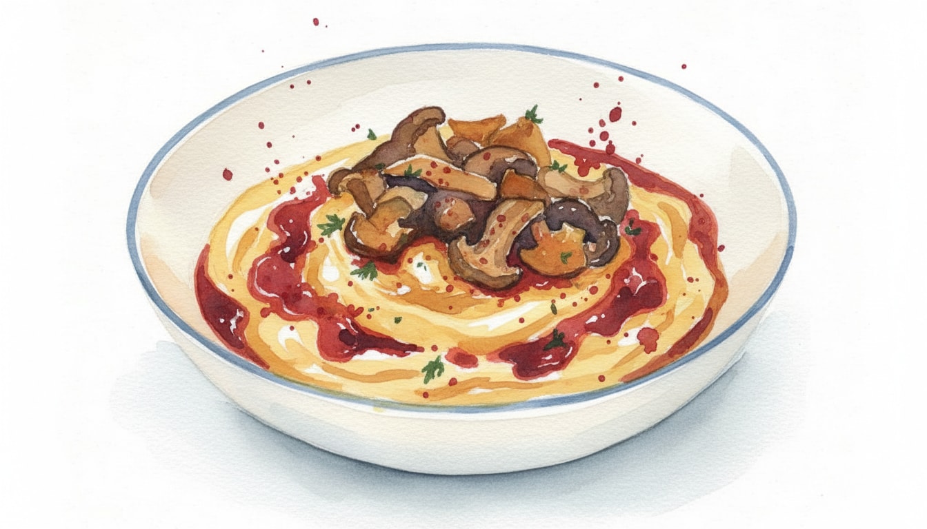 Creamy Polenta with Seared Wild Mushrooms and Marinara