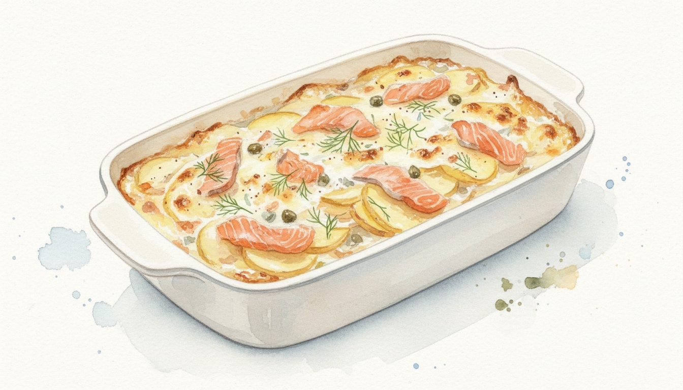 Creamy Potato Gratin with Smoked and Fresh Salmon