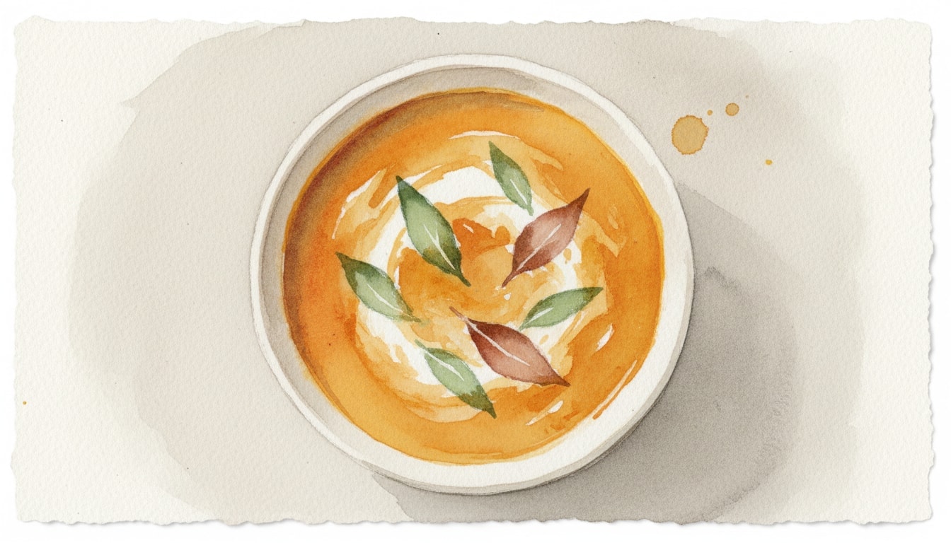 Creamy Pumpkin Soup with Sage and Bay