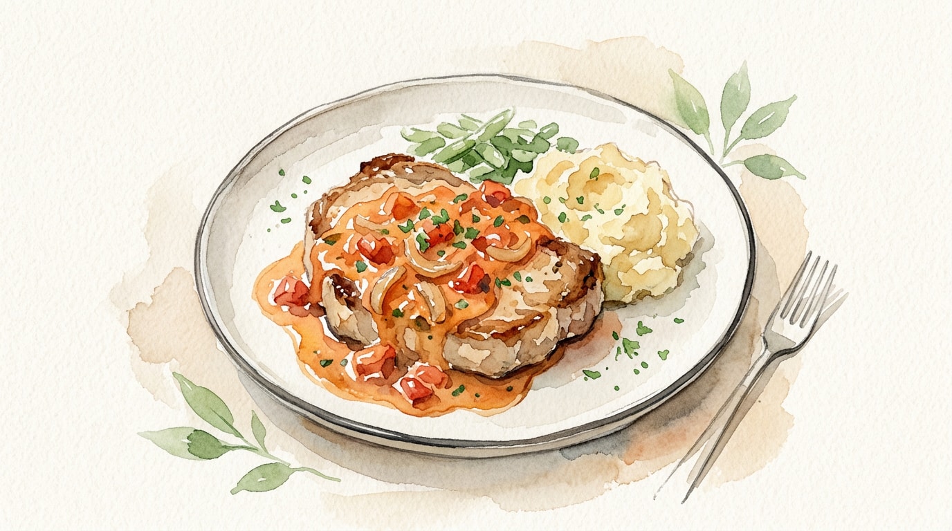 Creamy Tomato and Onion Smothered Pork Chops